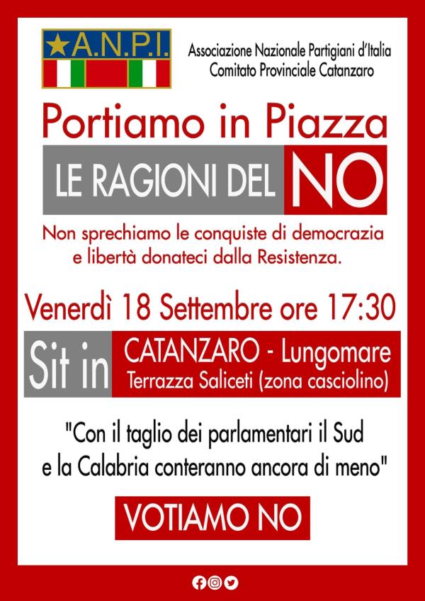 images Catanzaro, domani l'ultimo appuntamento dell'Anpi sulle ragioni del 'No' al referendum   