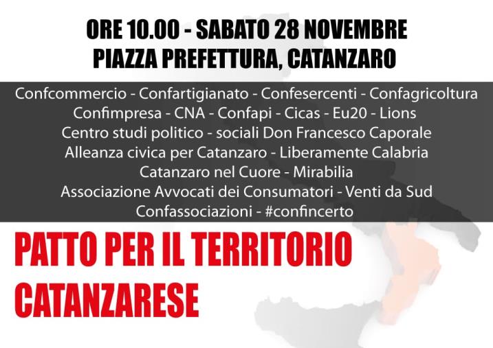 Domani associazioni di categoria e associazioni in piazza Prefettura danno il via al "Patto per il territorio Catanzarese"