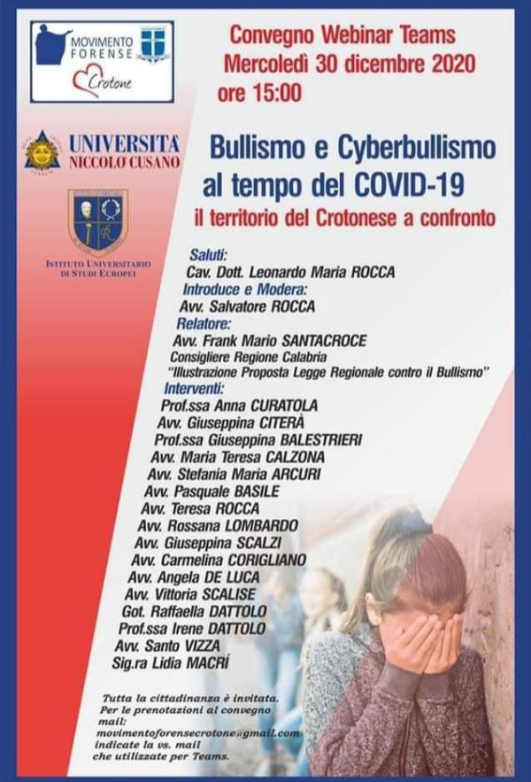 images Bullismo e Cyberbullismo al centro del webinar organizzato dal Movimento Forense di Crotone

