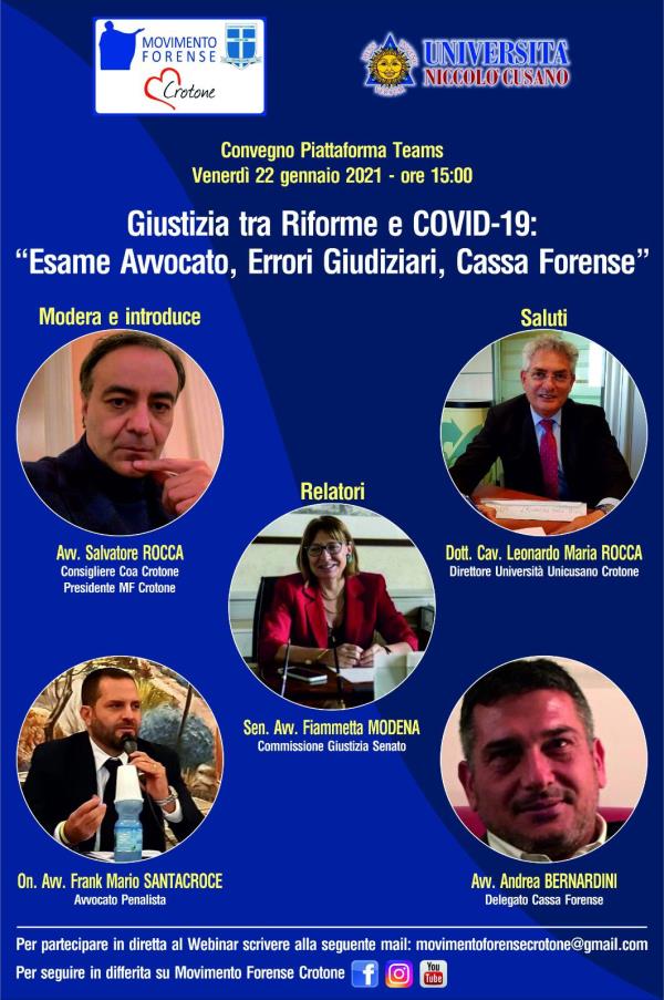 images L’avvocato Rocca (MF) presenta un Convegno sulla Giustizia tra Riforme e Covid-19: esame avvocato, errori giudiziari, cassa forense