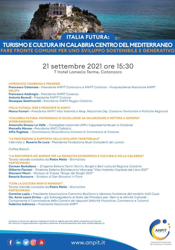 Lamezia Terme. L'Anpit presenta “Italia Futura: Turismo e Cultura in Calabria Centro del Mediterraneo” 