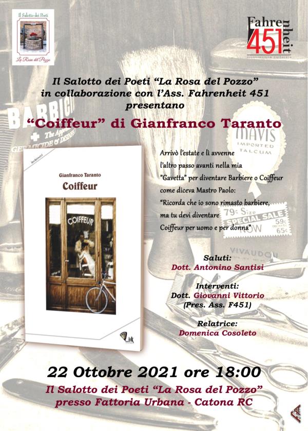 images "Coiffeur" di Gianfranco Taranto sarà presentato dal Salotto dei poeti "La rosa del Pozzo" e Fahrenheit 451 il 22 ottobre a Catona