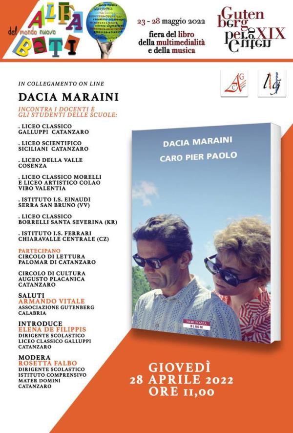 images Dacia Maraini domani in collegamento con le scuole calabresi per presentare il libro "Caro Pier Paolo"