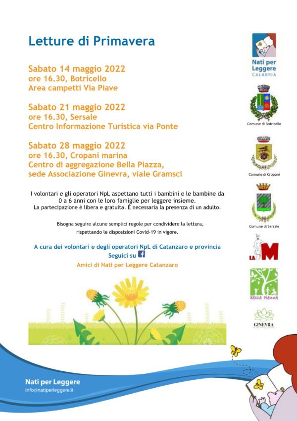images "Letture di Primavera", l'iniziativa "Nati per Leggere" si terrà a Botricello, Sersale e Cropani (IL PROGRAMMA)