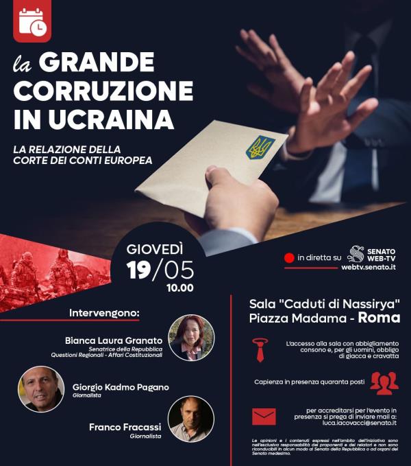 images La grande corruzione in Ucraina: giovedì 19 al Senato la relazione della Corte dei Conti europea con la senatrice Granato