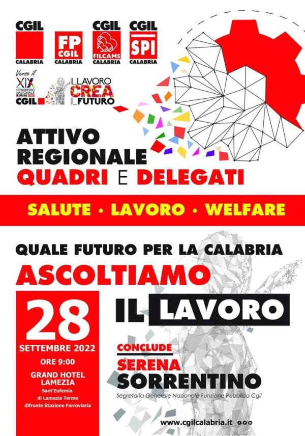 images “Salute, Lavoro, Welfare. Quale futuro per la Calabria. Ascoltiamo il lavoro": domani l'incontro della Cgil Calabria a Lamezia 