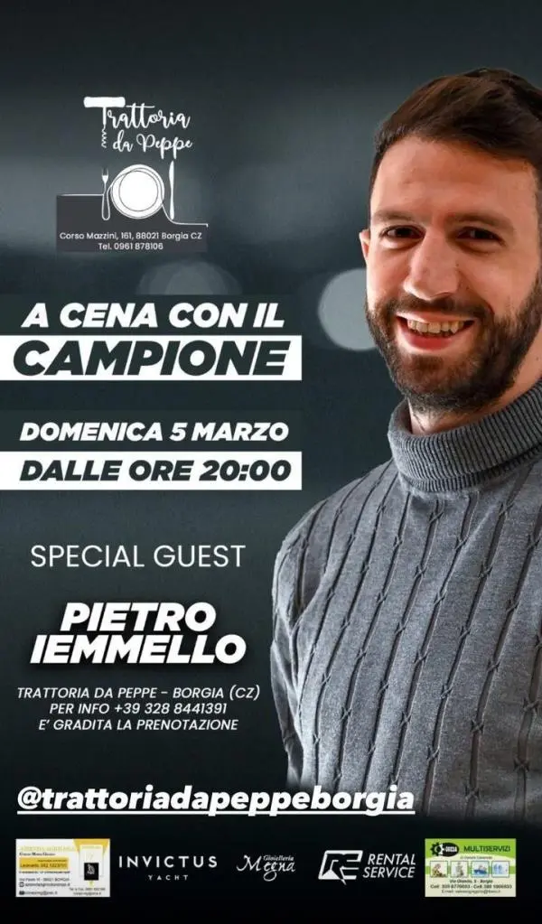 images A cena con il Campione, Pietro Iemmello "special guest" a Borgia domenica 5 marzo