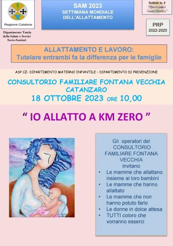 images “Io allatto a km Zero”, mercoledì 18 ottobre l'appuntamento al consultorio familiare di Catanzaro