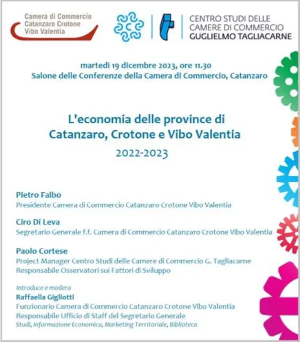 images Domani il primo report sull’economia delle province di Catanzaro, Crotone e Vibo Valentia 2022/2023