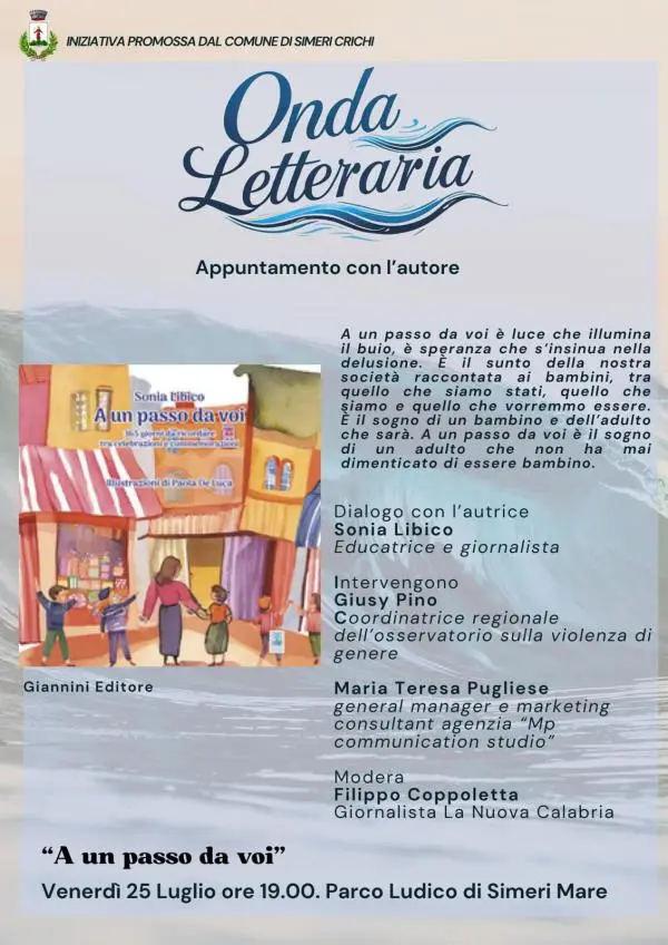 “A un passo da voi” di Sonia Libico approda alla rassegna “Onda letteraria” promossa dal Comune di Simeri Crichi