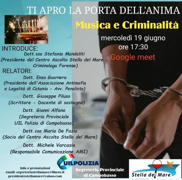 images "Ti apro la porta dell’anima: Musica e Criminalità", il 19 giugno il webinar di "Stella del Mare"