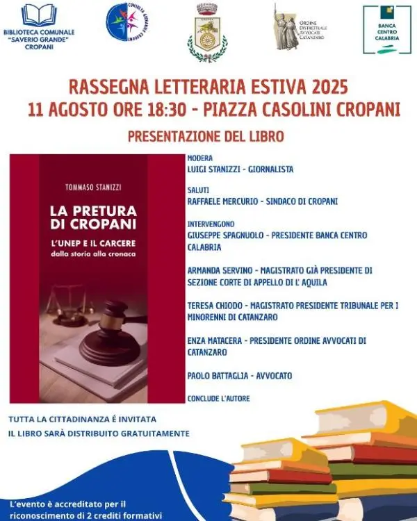 "La Pretura di Cropani": l'11 agosto la presentazione del libro di Tommaso Stanizzi
