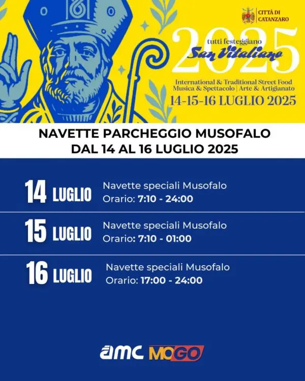 Catanzaro, san Vitaliano 2025: servizi speciali per funicolare e navette dal 14 al 16 luglio