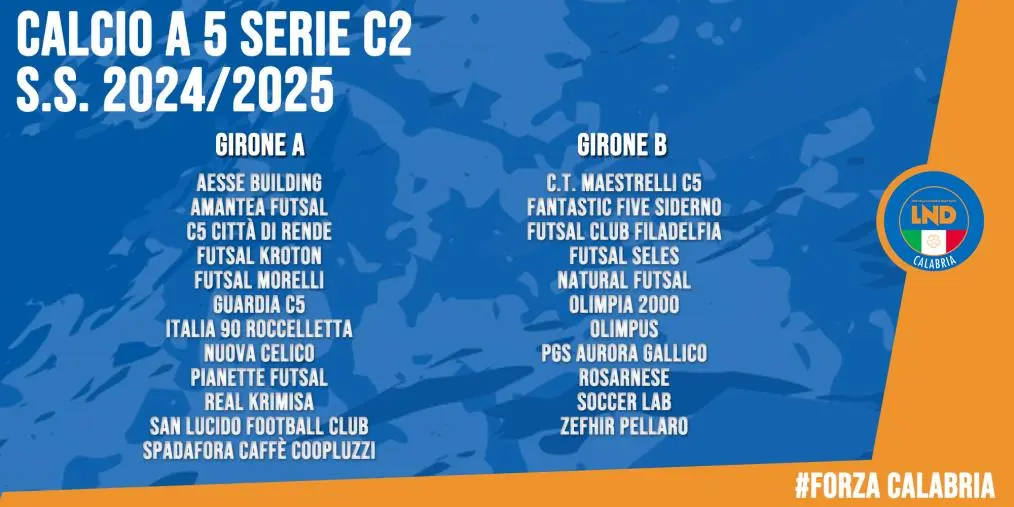 Calcio a 5 Serie C2, ufficializzati organico e gironi