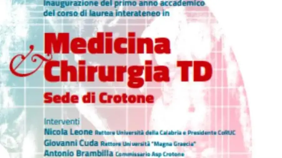 Medicina a Crotone, il 14 ottobre l'inaugurazione del primo anno accademico 