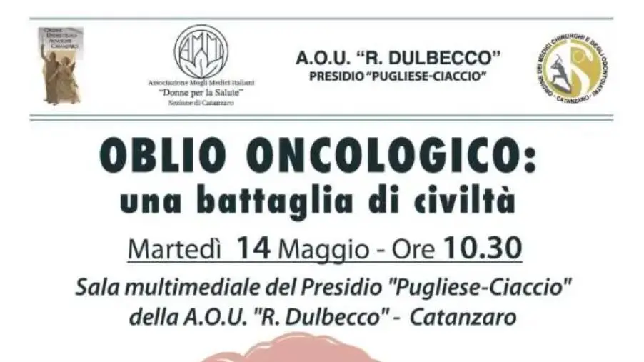 Oblio oncologico, a Catanzaro domani 14 maggio il seminario di AMMI, medici e avvocati