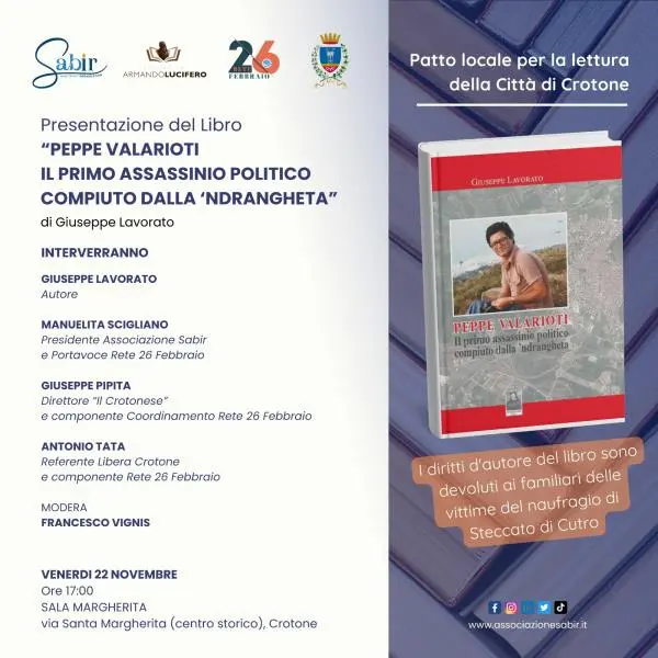 Crotone presenta il libro “Peppe Valarioti, il primo assassinio politico compiuto dalla ‘ndrangheta“ 