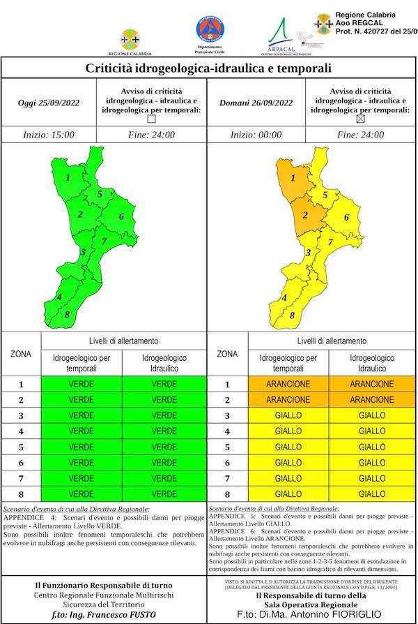 images Maltempo: ProtCiv Calabria, allerta diventa “arancione” per 111 Comuni del cosentino