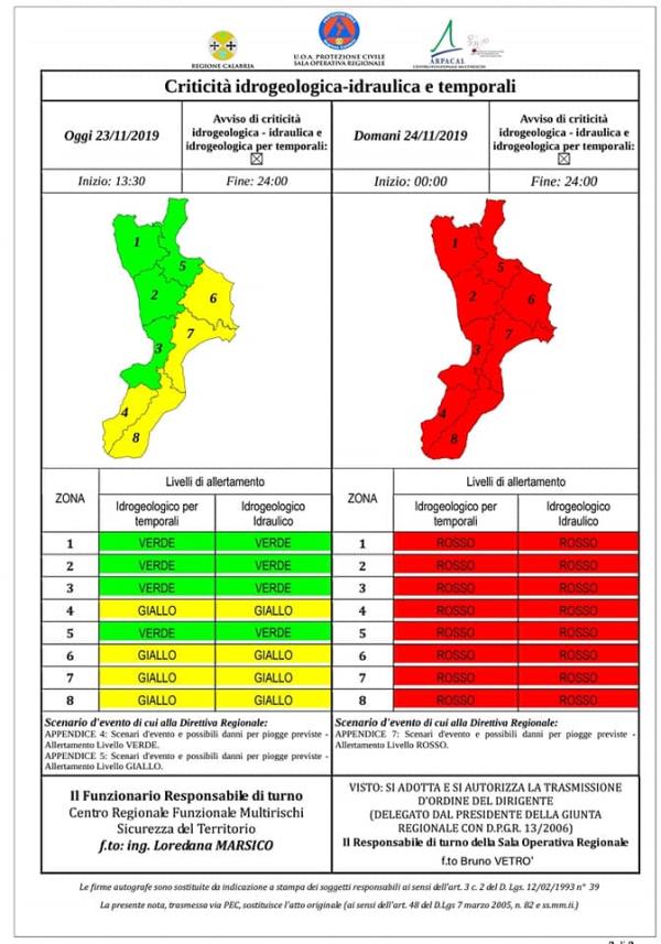 Maltempo, domani allerta rossa in tutta la Calabria