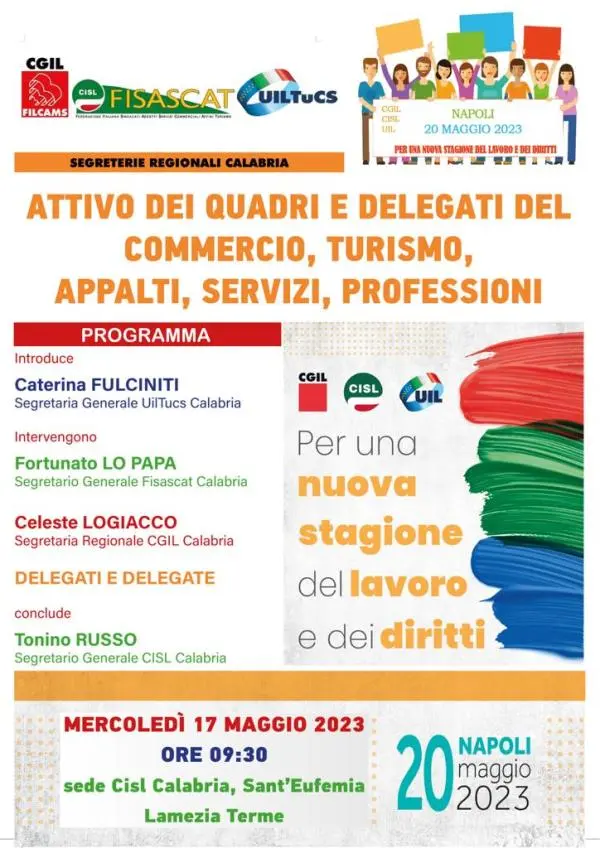 Domani a Lamezia Terme incontro dei sindacati del Commercio, Turismo, Appalti, Servizi e Professioni