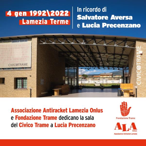 images 30 anni fa l'omicidio Aversa, l'Associazione Antiracket Lamezia intitola la sala di Civico Trame a Lucia Precenzano
