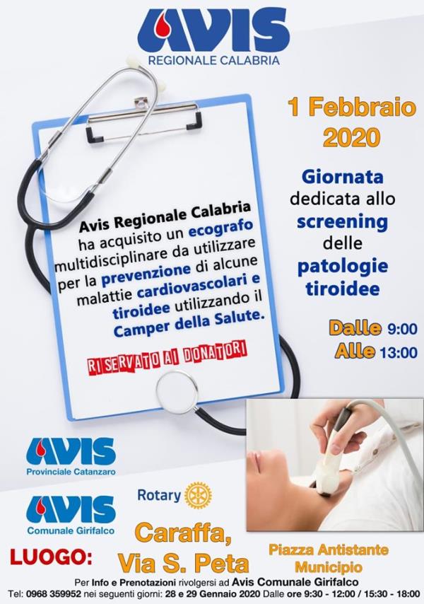 images L'Avis di Girifalco e il comune di Caraffa l'1 febbraio offriranno uno screening gratuito delle patologie tiroidee