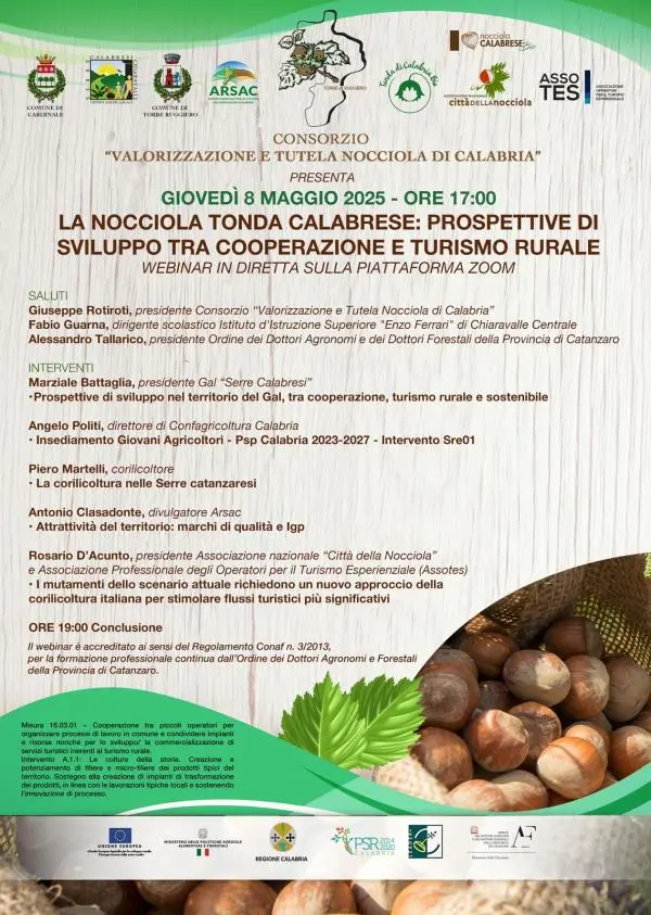 "La nocciola tonda calabrese", workshop online l'8 maggio
