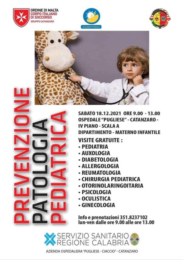 images All'Ospedale Pugliese di Catanzaro il 18 dicembre visite gratuite per la prevenzione delle patologie pediatriche