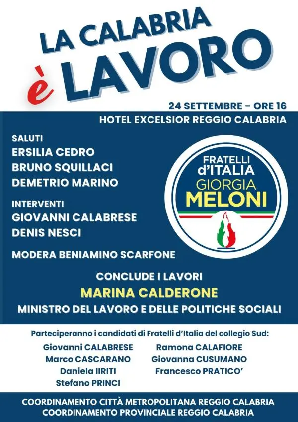 Il Ministro del lavoro Marina Calderone a Reggio per “La Calabria è Lavoro”