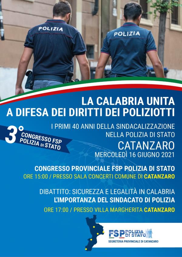 images Domani a Catanzaro il congresso provinciale del Sindacato di Polizia Fsp e convegno sulla sicurezza