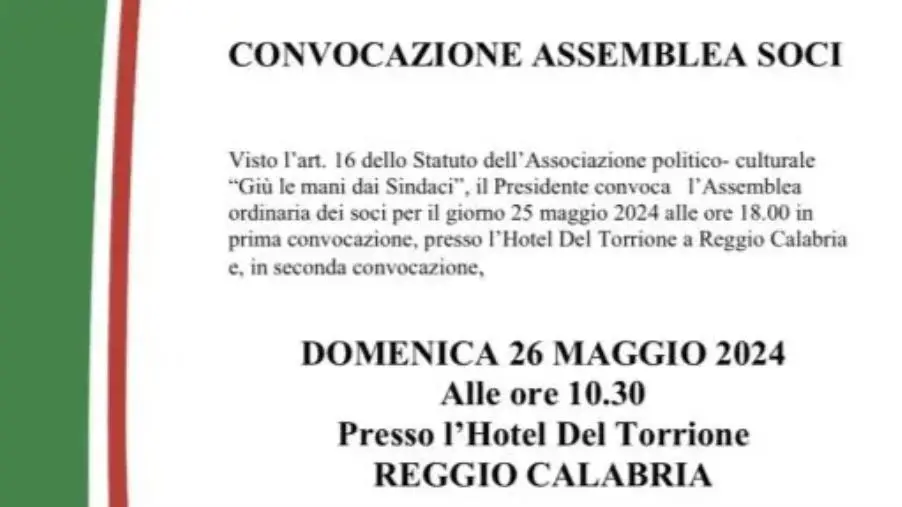 Reggio Calabria, domani l’Assemblea Costituente dell’Associazione “Giù le mani dai Sindaci”