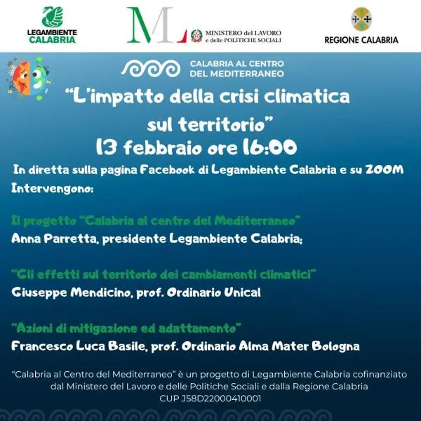 “L’impatto della crisi climatica sul territorio”, il 13 febbraio il webinar di Legambiente 