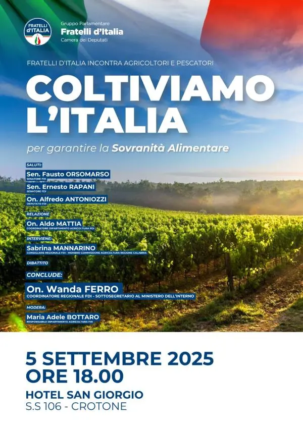 “Coltiviamo l’Italia”: a Crotone un momento di confronto su agricoltura, pesca e sovranità alimentare