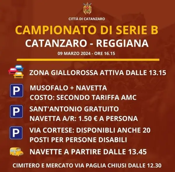 Zona Giallorossa per il match Catanzaro - Reggiana: tutte le disposizioni