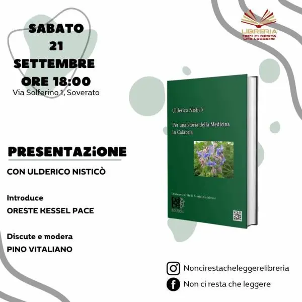 “Per una storia della medicina in Calabria”: domani il professore  Nisticò presenta il suo libro a Soverato