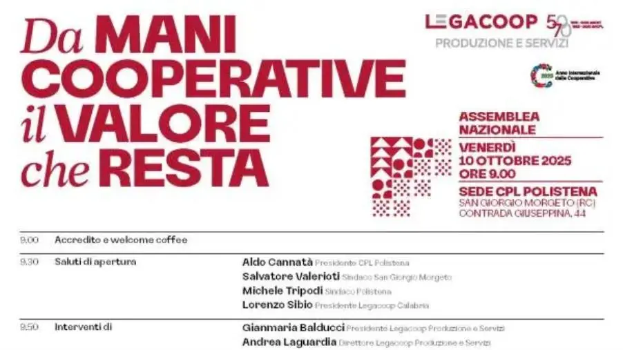 "Da mani cooperative il valore che resta": in Calabria l’assemblea nazionale di Legacoop Produzione e Servizi