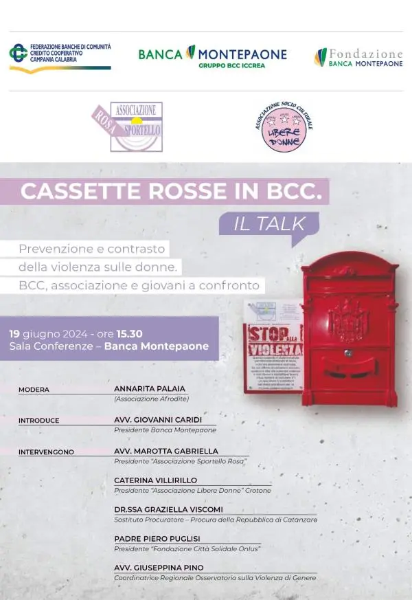 images Cassette Rosse, mercoledì 19 giugno l'iniziativa nella sala convegni di Banca Montepaone 