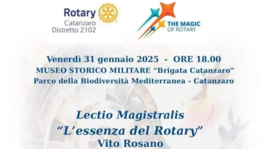 Lectio Magistralis di Vito Rosano: “L’essenza del Rotary”, venerdì 31 gennaio al Museo Musmi di Catanzaro