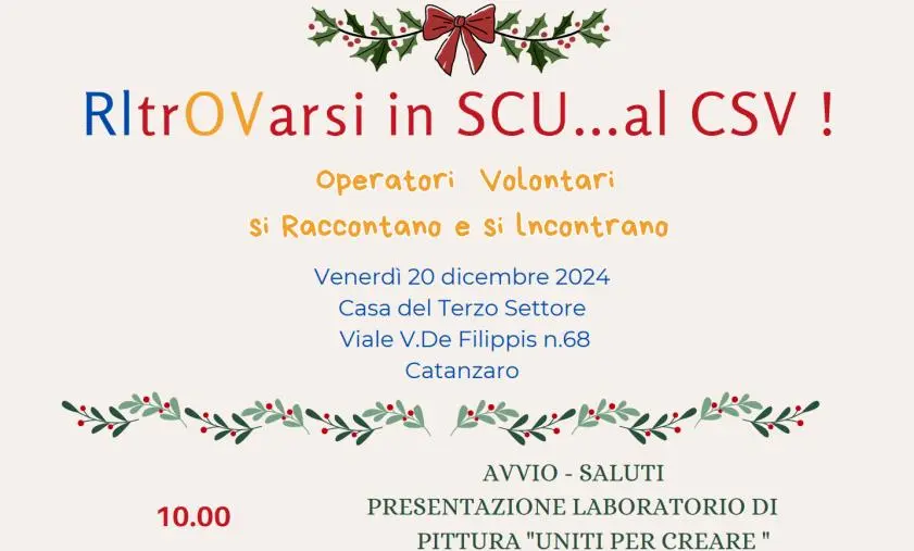 "Ritrovarsi in SCU...al CSV", l'evento alla Casa del Terzo Settore il 20 dicembre
