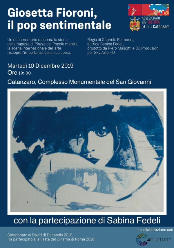 “Giosetta Fioroni. Pop sentimentale", martedì 10 nel Complesso del San Giovanni a Catanzaro il documentario sulla "ragazza di Piazza del Popolo"  