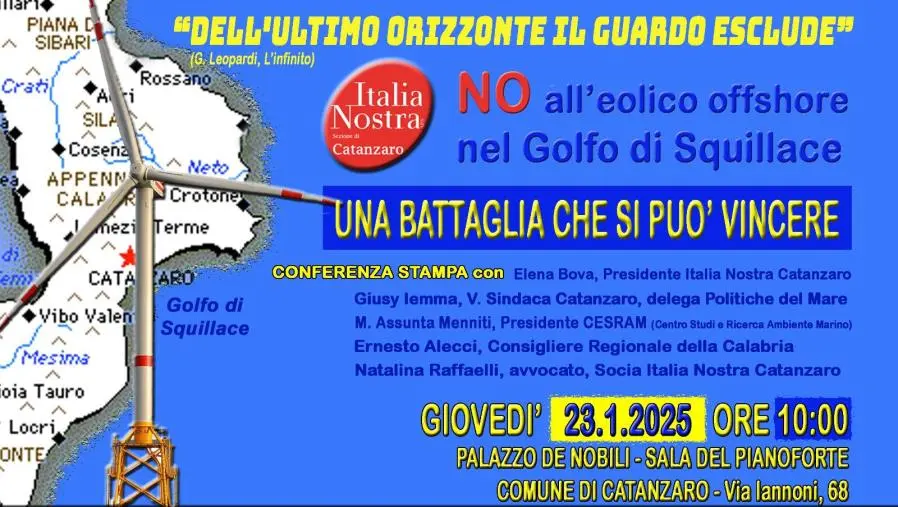"No all’eolico offshore nel Golfo di Squillace”, il punto di Italia Nostra Catanzaro a Palazzo de Nobili