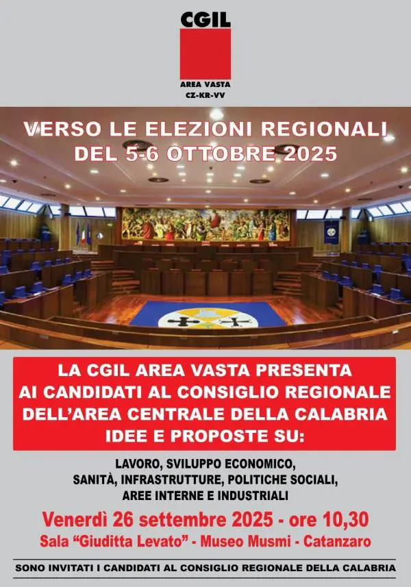 Regionali, la Cgil organizza per venerdì un confronto con i candidati su sanità, lavoro e sviluppo