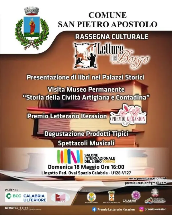 Il Comune di San Pietro Apostolo al Salone Internazionale del Libro di Torino con la rassegna "Letture nel Borgo"