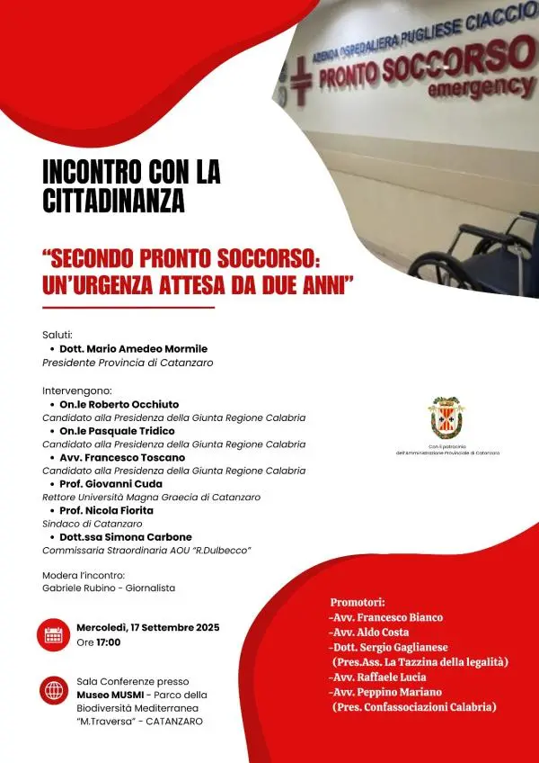 Secondo pronto soccorso a Catanzaro, mercoledì il confronto fra i candidati alla presidenza