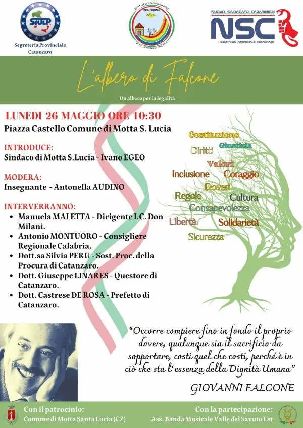 SIULP e NSC Catanzaro ricordano Giovanni Falcone insieme all’Istituto Comprensivo “Don Lorenzo Milani” di Martirano