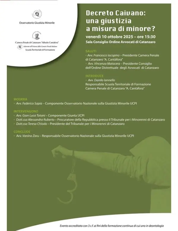 ‘’Decreto Caivano: una giustizia a misura di minore?’’, confronto a Catanzaro