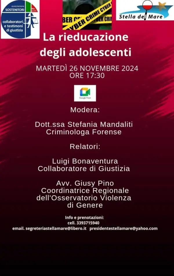"La rieducazione degli adolescenti", il webinar dell'Associazione Centro Ascolto Stella del Mare di Catanzaro