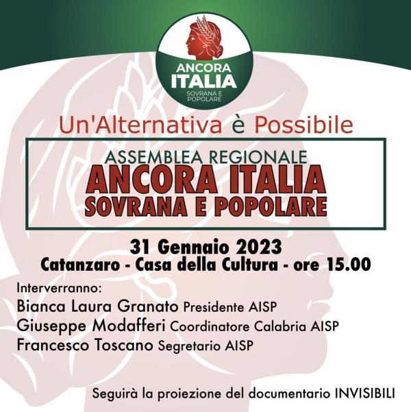 Domani a Catanzaro la prima assemblea regionale di "Ancora Italia Sovrana e Popolare"