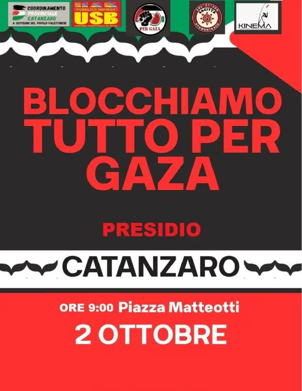 "Se attaccano la Flotilla, blocchiamo tutto": il 2 ottobre la manifestazione a Catanzaro