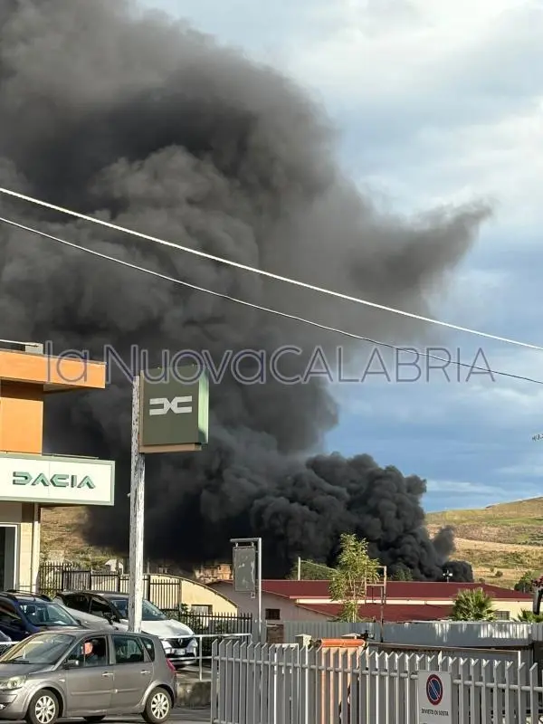 images Incendio in via Lucrezia della Valle a Catanzaro: colonna di fumo nero visibile da tutta la città